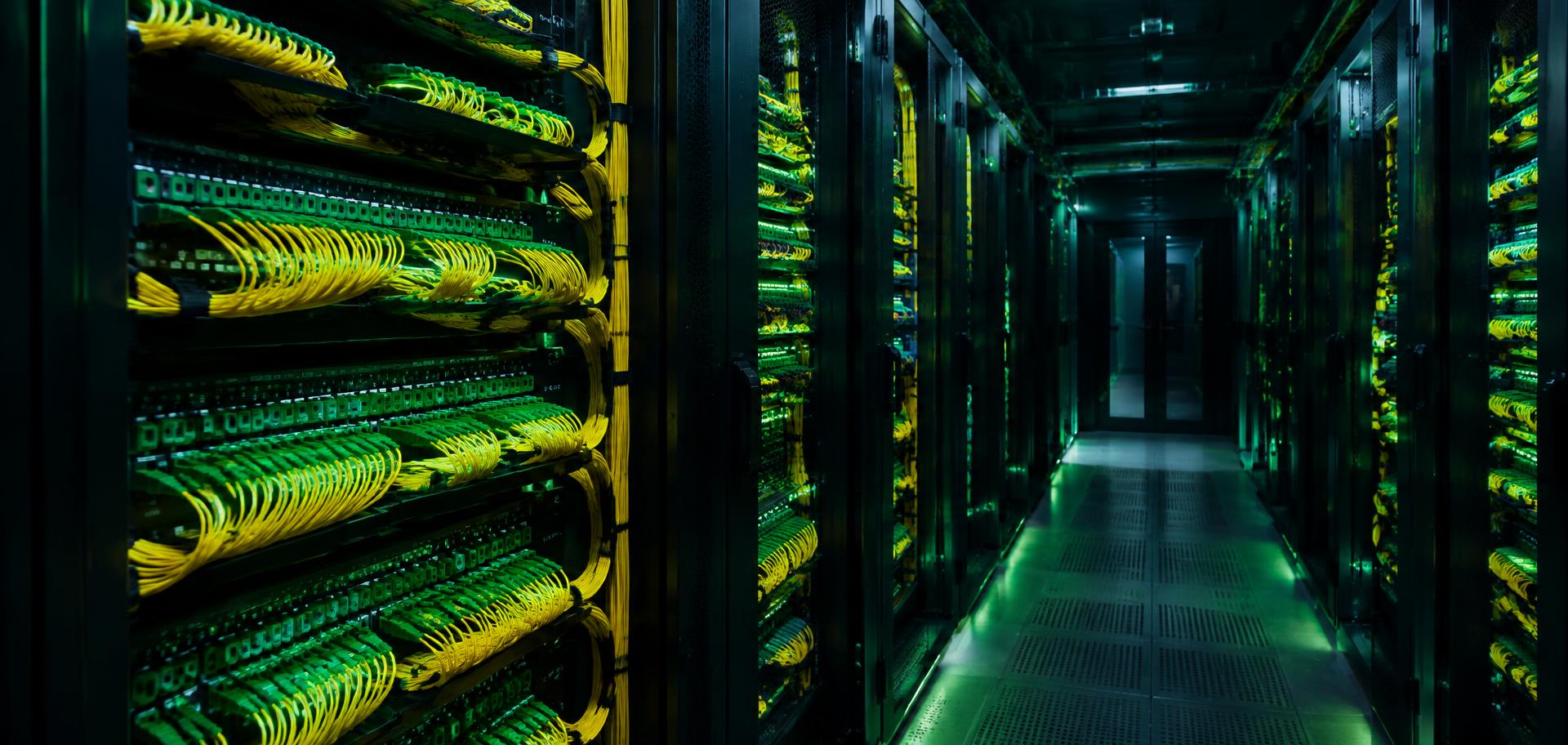 Fibre optic patch panels and cables in the GIG WISP network room